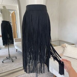 ZARA NAVY SUEDE FRINGE MIDI SKIRT | Sz XS